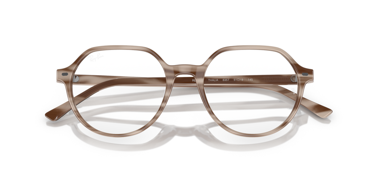 Ray-Ban Thalia prescription eyewear frames, angled front with round lenses and striped details