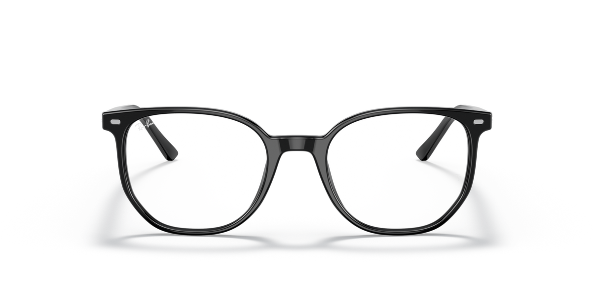 Ray-Ban prescription eyewear frames, black front view with round-rectangular lenses
