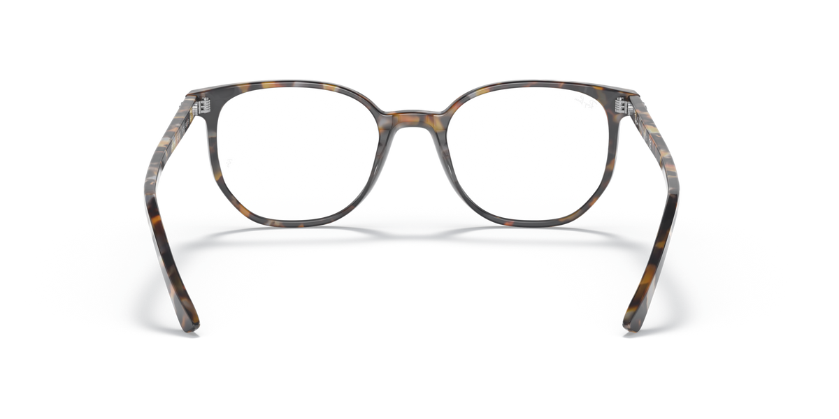 Ray-Ban prescription eyewear frames, brown tortoise-striped front with rounded full-rim lenses