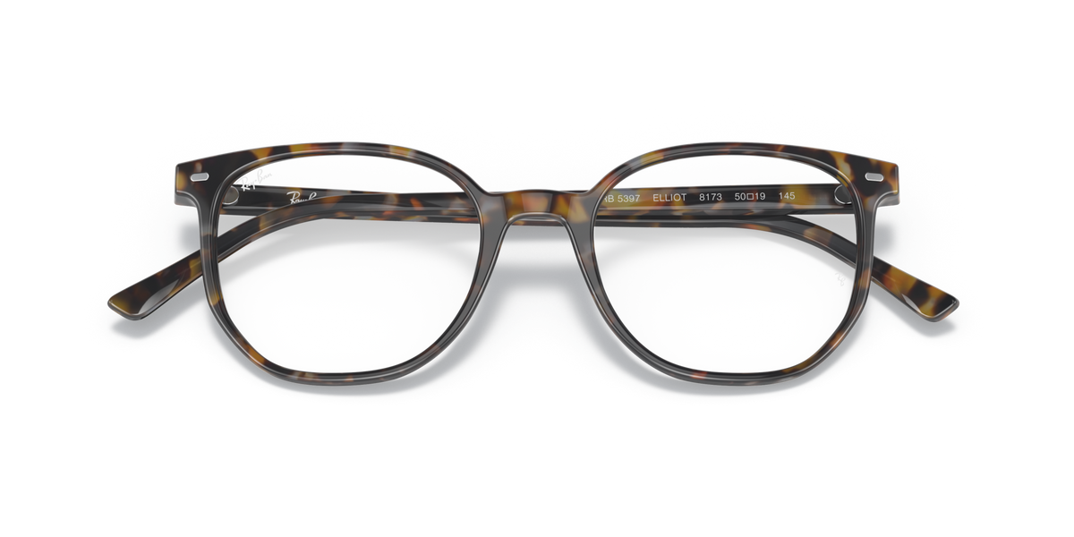 Ray-Ban prescription eyewear frames, brown tortoise-striped with temple brand detail