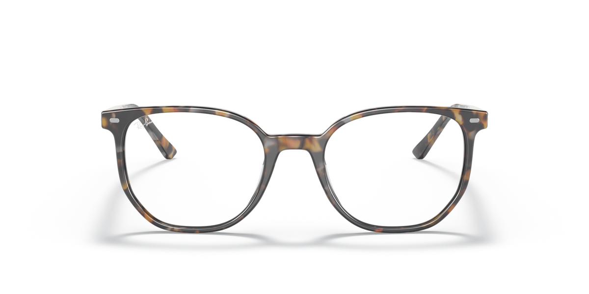 Ray-Ban prescription eyewear frames, brown tortoise-striped full-rim lenses front view
