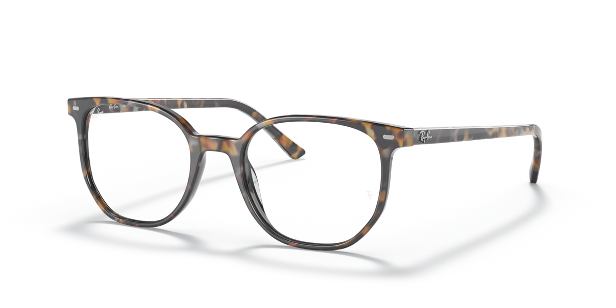 Ray-Ban prescription eyewear frames, brown tortoise-striped with clear temples