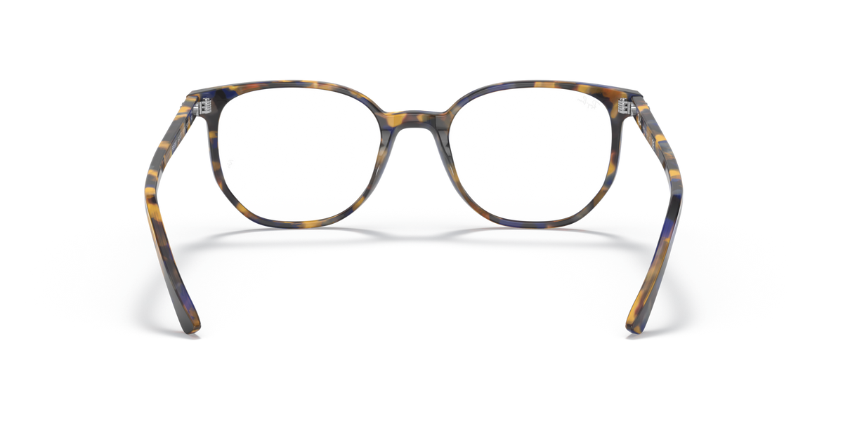 Striped acetate eyeglass frames with square-round lenses, front view
