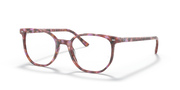 Striped acetate eyeglass frames with square-round lenses, red-toned tortoise-style
