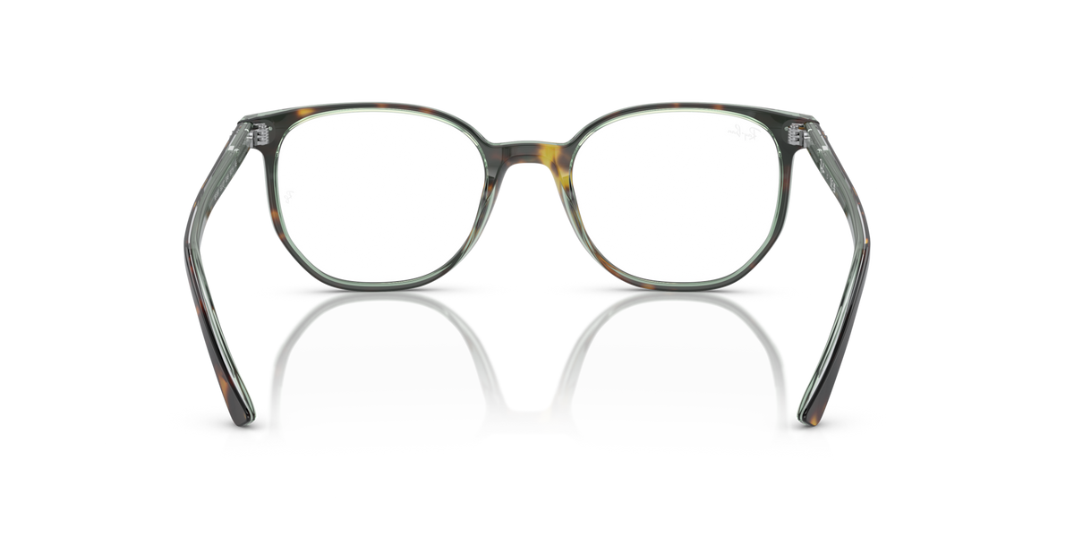 Dark multicolor eyeglass frames with rounded rectangular lenses and hinged temple arms