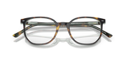 Striped eyeglass frames with clear lenses, rounded rectangular shape, and slim metal temples