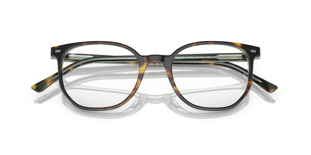 Striped eyeglass frames with clear lenses, rounded rectangular shape, and slim metal temples