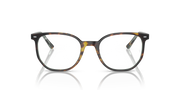 Dark multicolor striped eyeglass frames with square round lenses and metal hinges