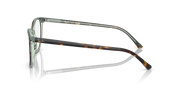 Dark eyeglass frames side view with metal temples and rounded rectangular lens shape