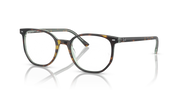 Multicolor striped eyeglass frames with rounded rectangular lenses and metal temples