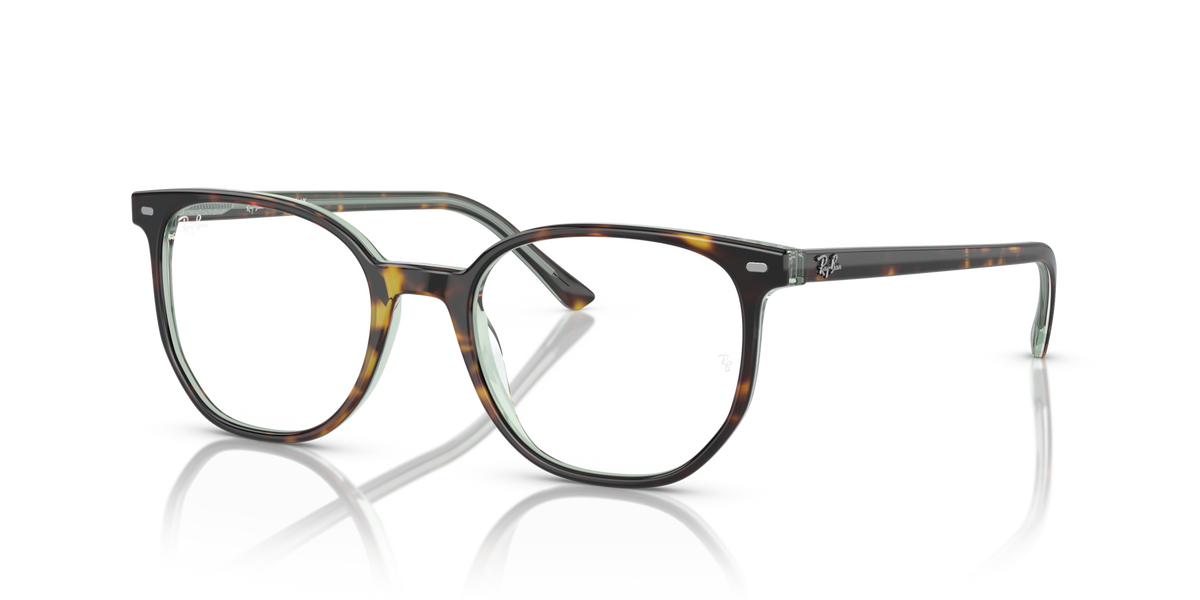 Multicolor striped eyeglass frames with rounded rectangular lenses and metal temples
