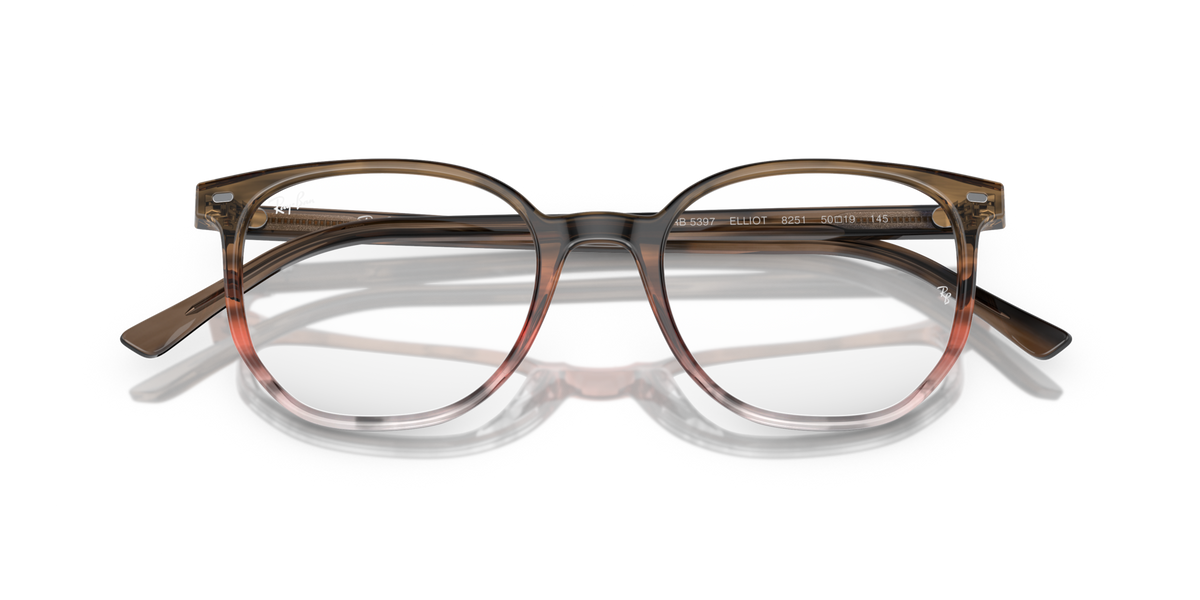 Ray-Ban prescription eyeglass frames, striped brown gradient oval lenses