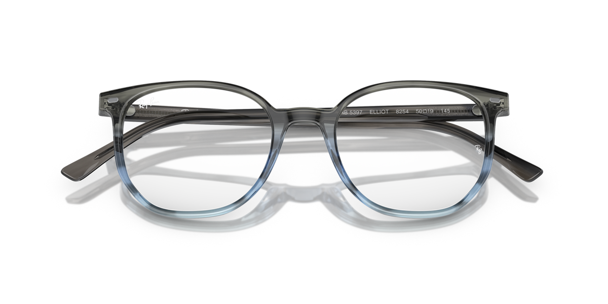 Ray-Ban prescription eyeglass frames, striped blue gradient oval lenses front view
