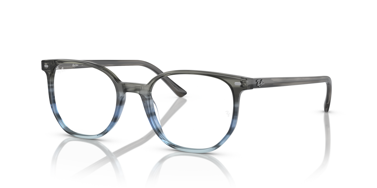 Ray-Ban prescription eyeglass frames, striped blue gradient with oval lenses