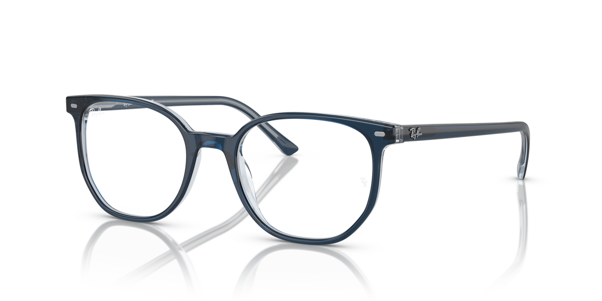Dark multicolor striped eyeglass frames with rounded rectangular lenses and metal bridge