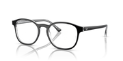 Prescription eyeglass frames, dark gray, angled front view with temple arm detail