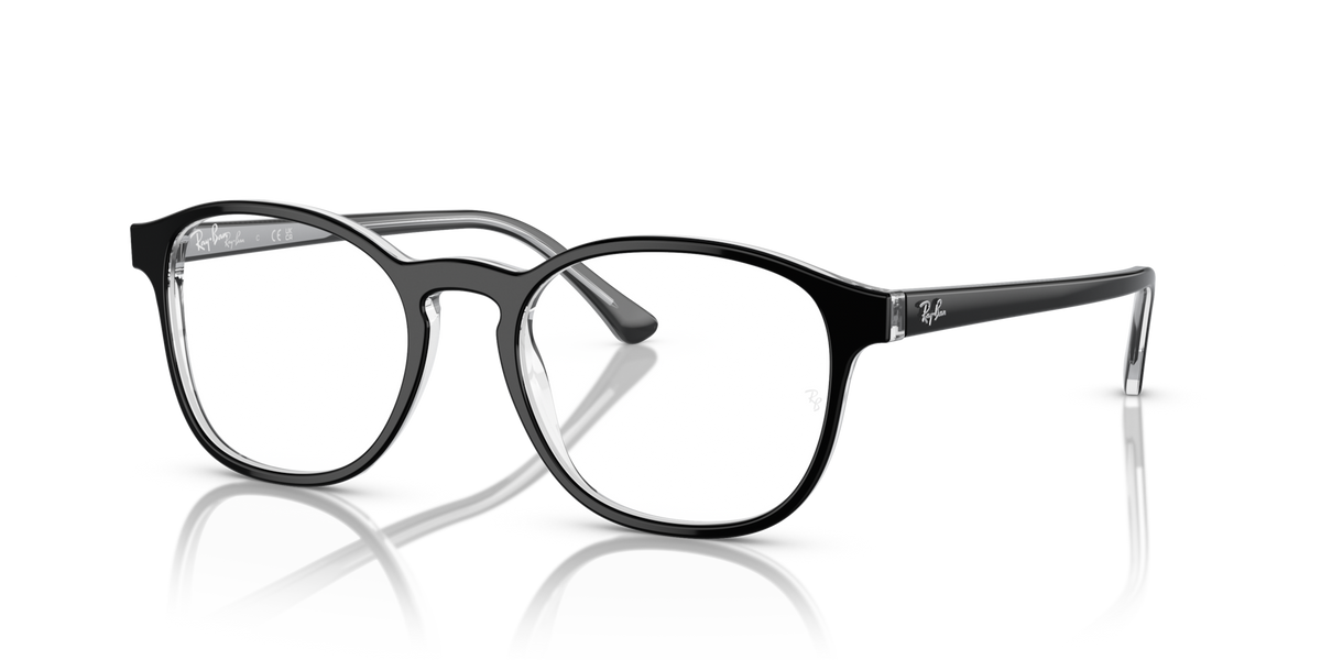 Prescription eyeglass frames, dark gray, angled front view with temple arm detail