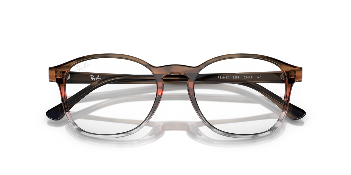 Ray-Ban RX5417 prescription eyewear frames, brown transparent top view with hinge detail