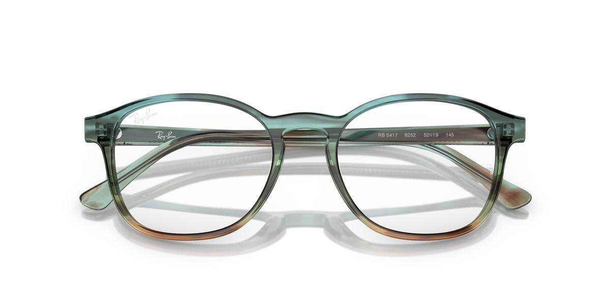 Ray-Ban RX5417 prescription eyewear frames, green transparent top view with hinge detail