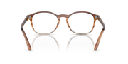Brown translucent prescription eyeglass frames, back view with bridge detail