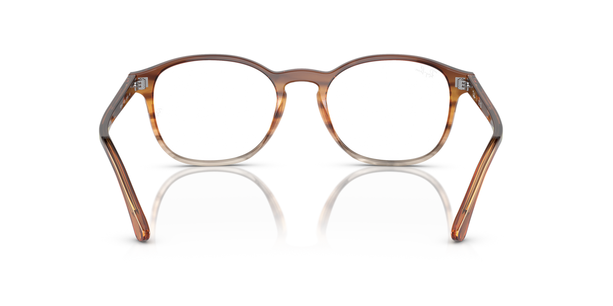 Brown translucent prescription eyeglass frames, back view with bridge detail