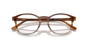Brown translucent striped prescription eyeglass frames with clear lens rims