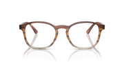 Brown translucent round prescription eyeglass frames, front view