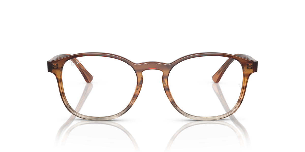 Brown translucent round prescription eyeglass frames, front view