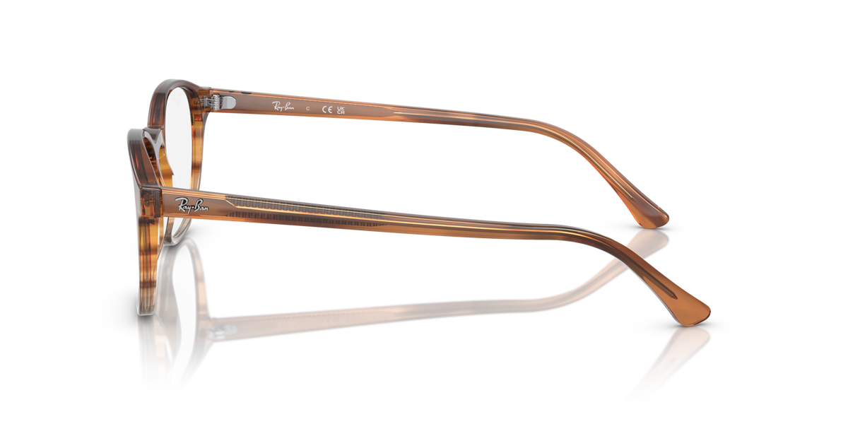 Brown translucent prescription eyeglass frame side view with temple arm