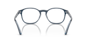 Prescription eyewear frames, silver-blue rounded rectangular with white lenses