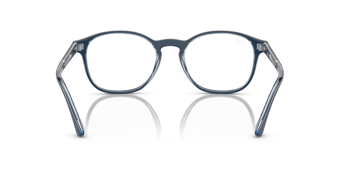 Prescription eyewear frames, silver-blue rounded rectangular with white lenses