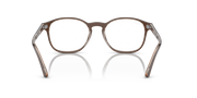 Prescription eyewear frames, brown translucent rounded rectangular with white lenses