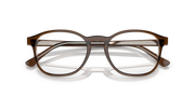Prescription eyewear frames, brown translucent with white lenses and curved brow