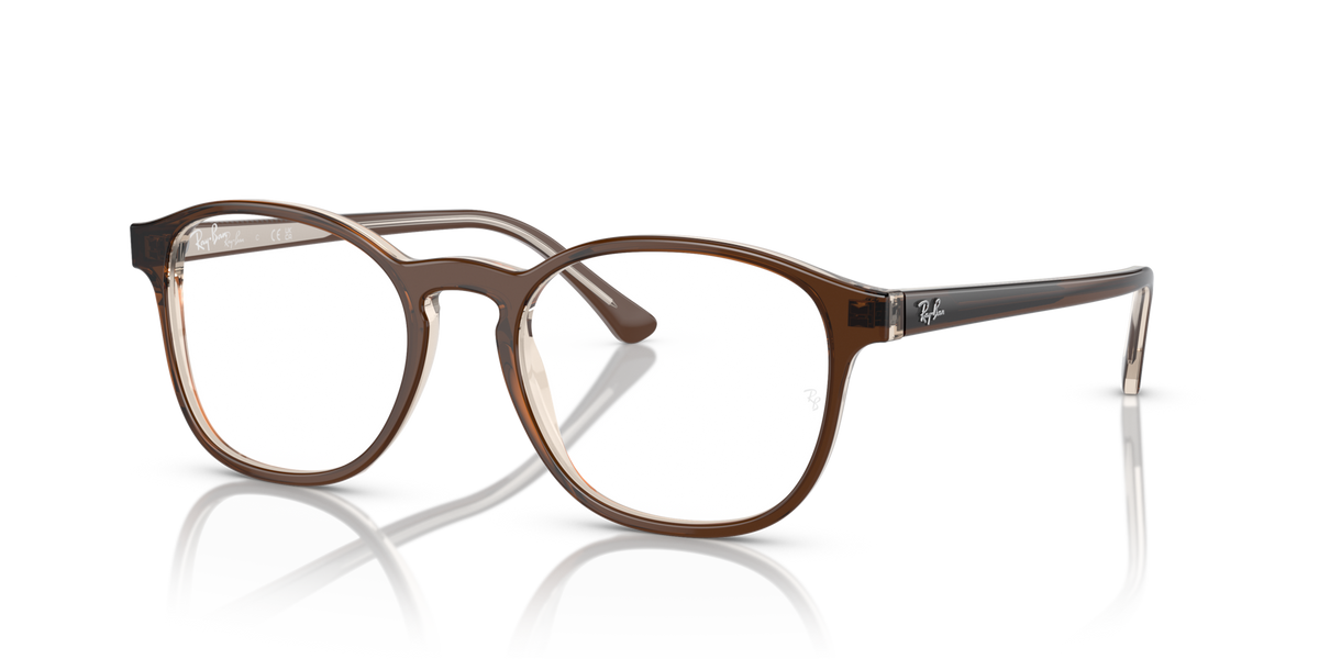 Prescription eyewear frames, brown rectangular with white lenses and metal arms