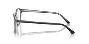 Prescription eyeglass frames, dark gray, side profile with metal temple arms