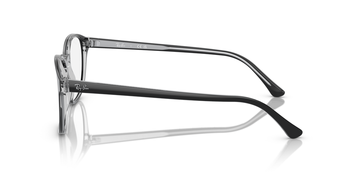 Prescription eyeglass frames, dark gray, side profile with metal temple arms