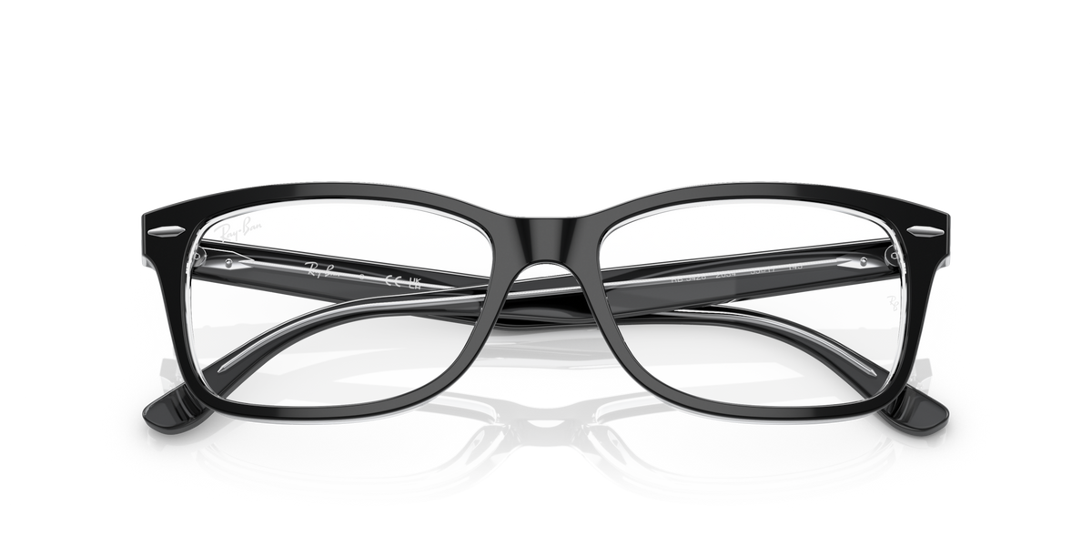 Ray-Ban RX5428 prescription frames, front angled view in dark gray with clear lenses