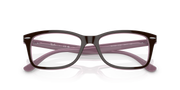 Ray-Ban RX5428 prescription frames, angled front view in pink-purple with clear lenses