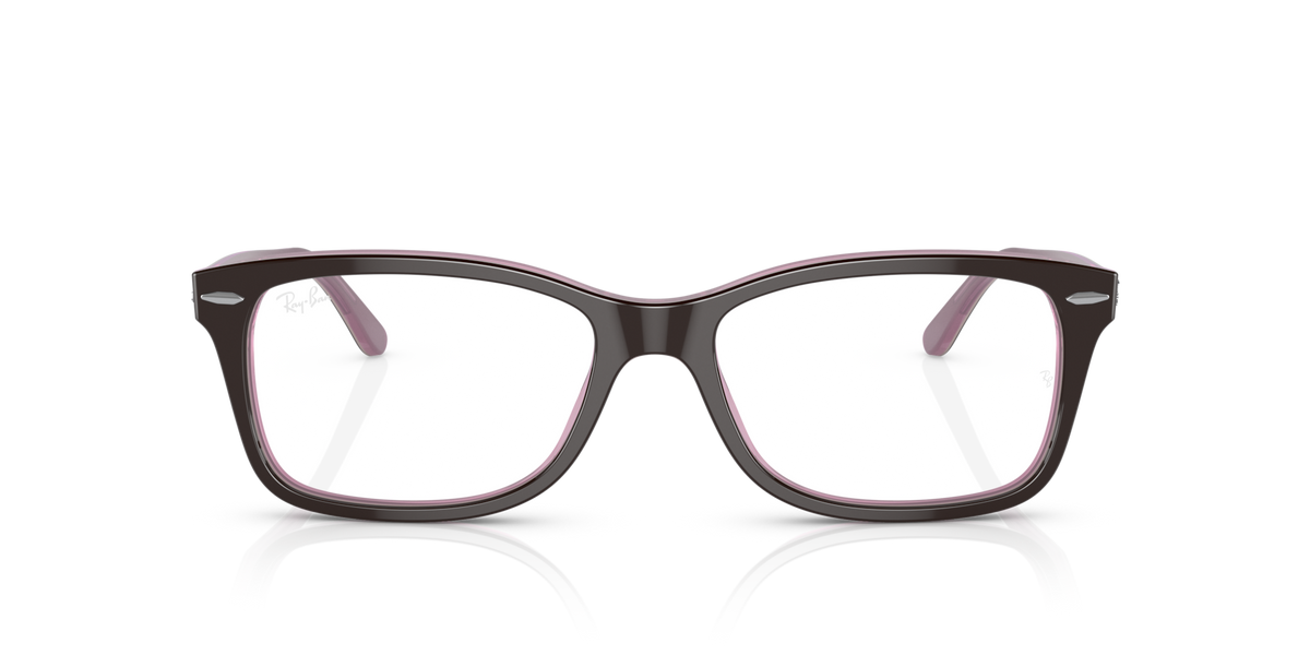 Ray-Ban RX5428 prescription frames, pink-purple rectangular frames, clear lenses