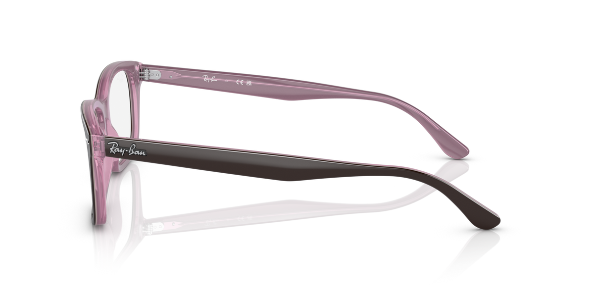 Ray-Ban RX5428 prescription frames, side view of pink-purple metal temples