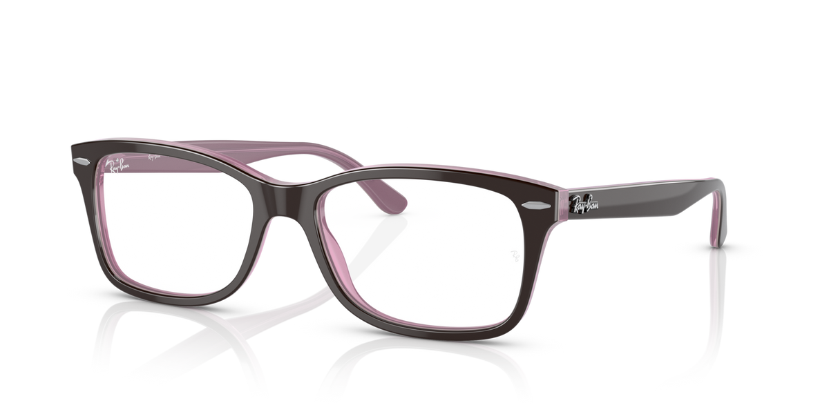 Ray-Ban RX5428 prescription frames, pink-purple rectangular front, clear lenses