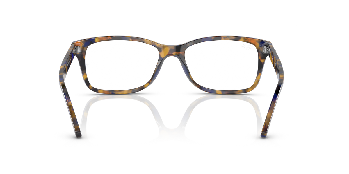 Ray-Ban rectangular eyeglass frames in blue-gray tortoiseshell, front detail
