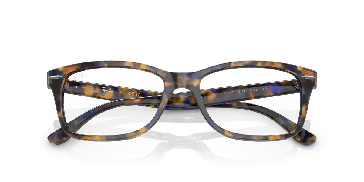Ray-Ban blue-gray tortoiseshell eyeglass frames, front with visible temple text