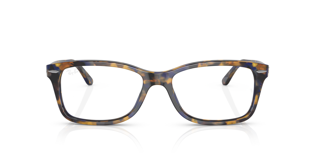 Ray-Ban rectangular eyeglass frames in blue-gray tortoiseshell, front view