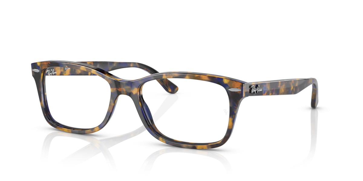 Ray-Ban rectangular eyeglass frames with blue-gray tortoiseshell pattern, full rim