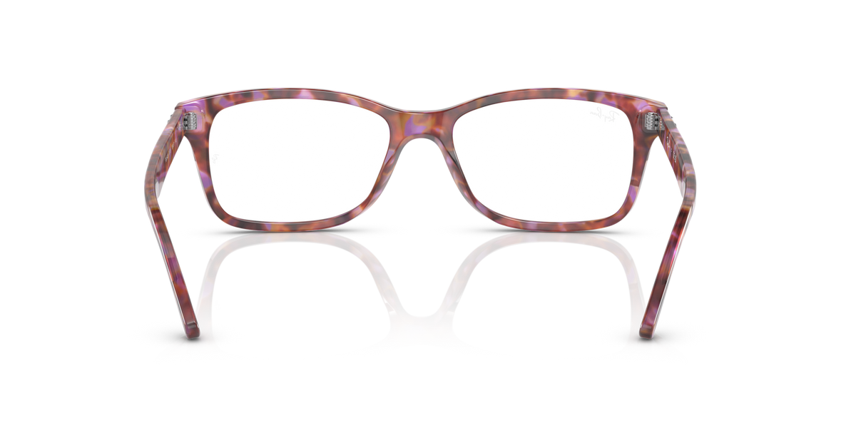 Ray-Ban rectangular eyeglass frames in pink tortoiseshell, front detail