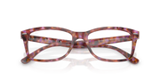 Ray-Ban pink tortoiseshell eyeglass frames, front view with visible temple text