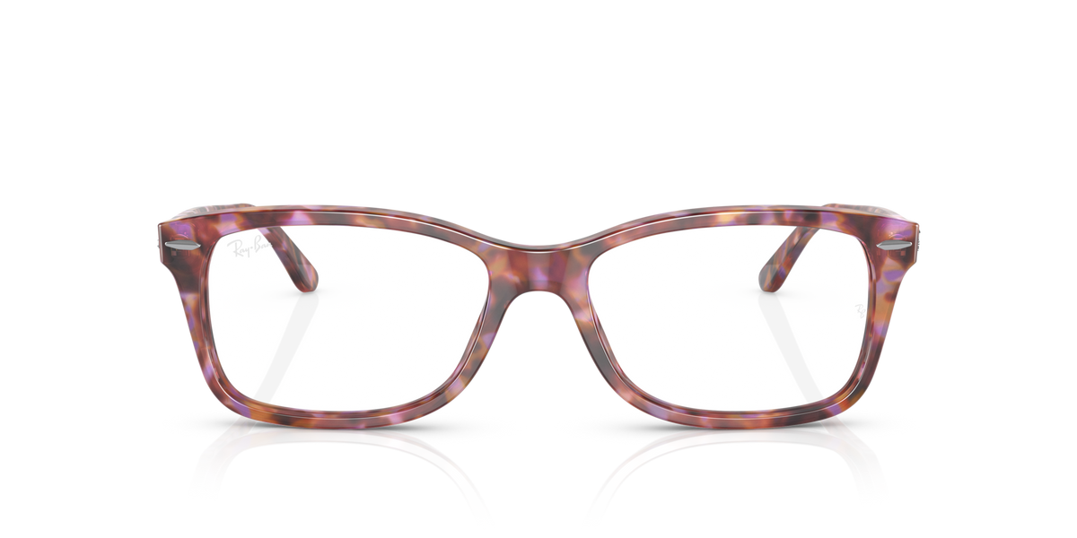 Ray-Ban rectangular eyeglass frames in pink tortoiseshell, front view