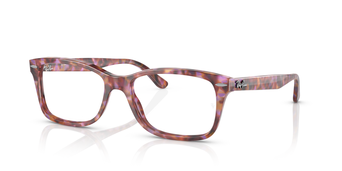 Ray-Ban rectangular eyeglass frames with pink tortoiseshell pattern, full rim