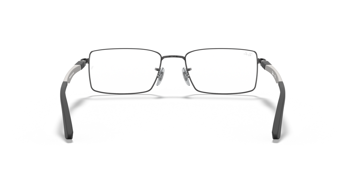 Gunmetal prescription eyewear frames with rectangular lenses, front view